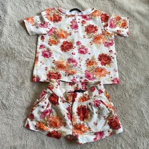 zara floral set blouse(s) with shorts(xs)